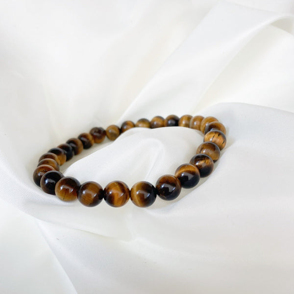 bracelet en perles pierres naturelles marron noir oeil de tigre