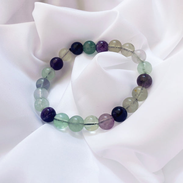 bracelet en perles pierres naturelles violet vert transparent fluorite