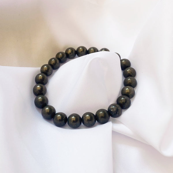 bracelet en perles pierres naturelles gris foncé noir pyrite